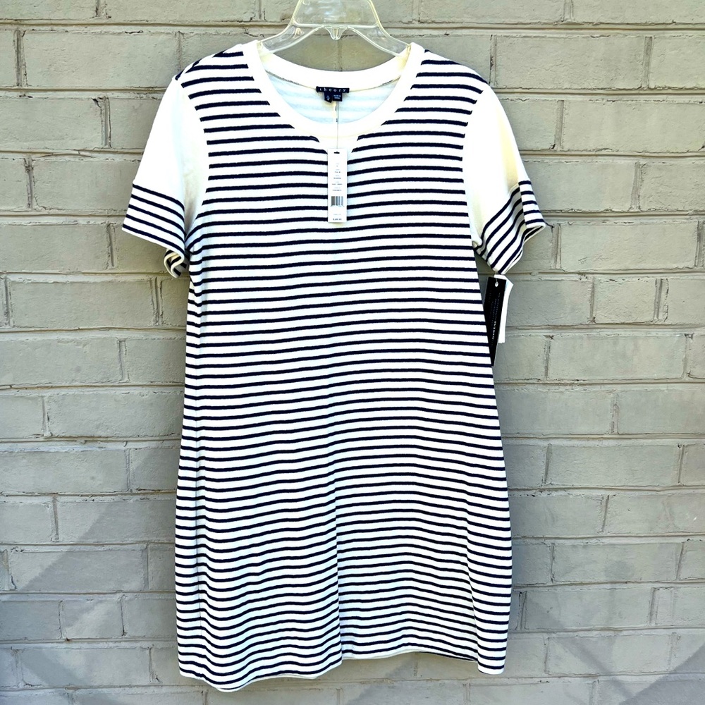 NWT Theory Size L Navy/Cream Striped T-Shirt Dress
